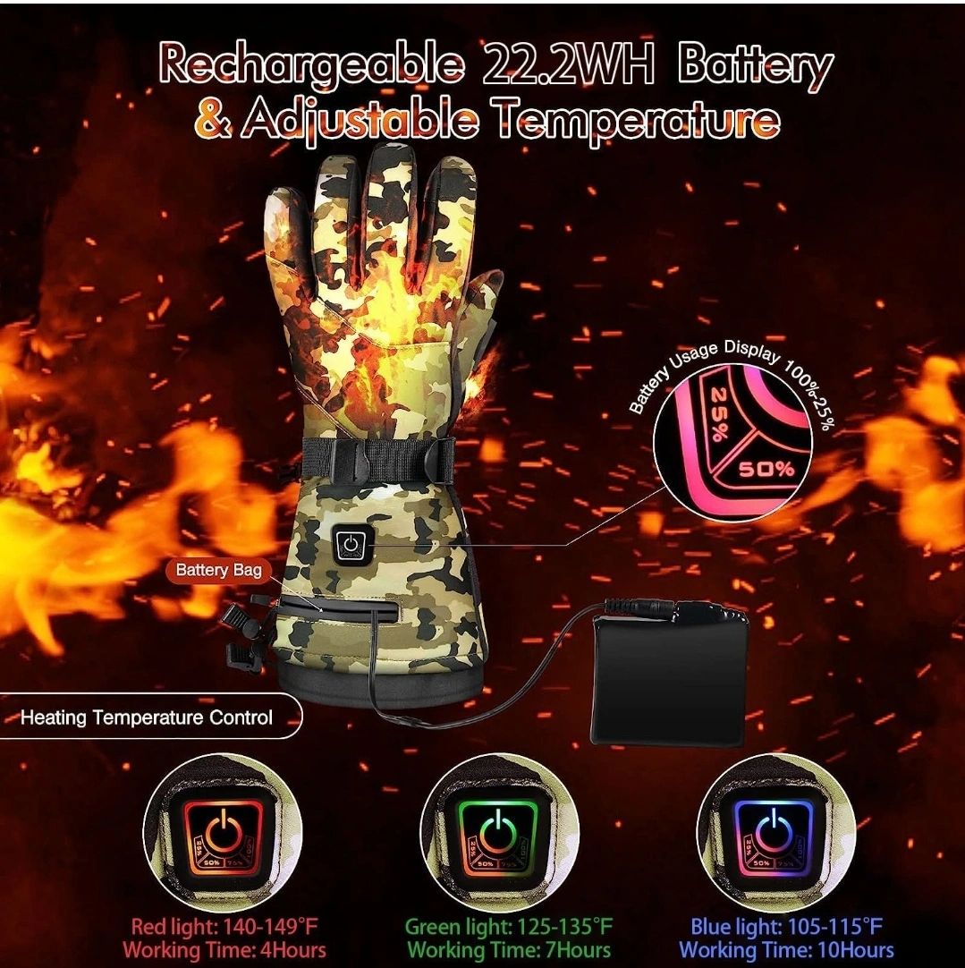 MADETEC RECHARGABLE HEATED GLOVES CAMO SIZE XL